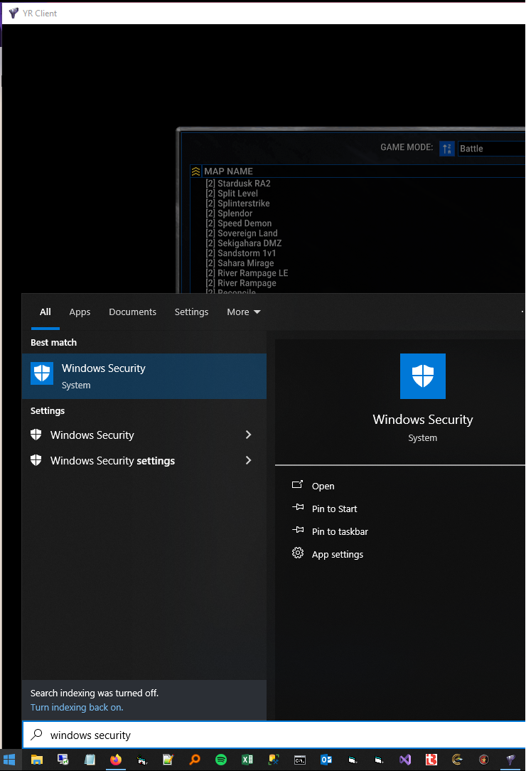 Windows Start menu search result for Windows Security with the blue shield icon